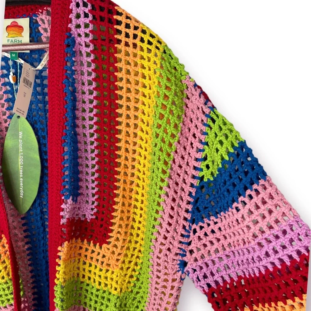 ♦️SOLD♦️Anthropologie Farm Rio Rainbow Crochet Cardigan Sweater Medium NWT - Picture 8 of 15